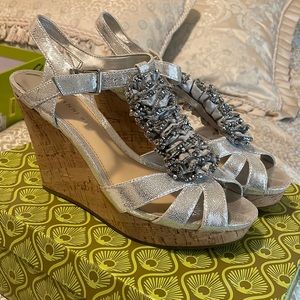 Gianni Bini silver wedge heels